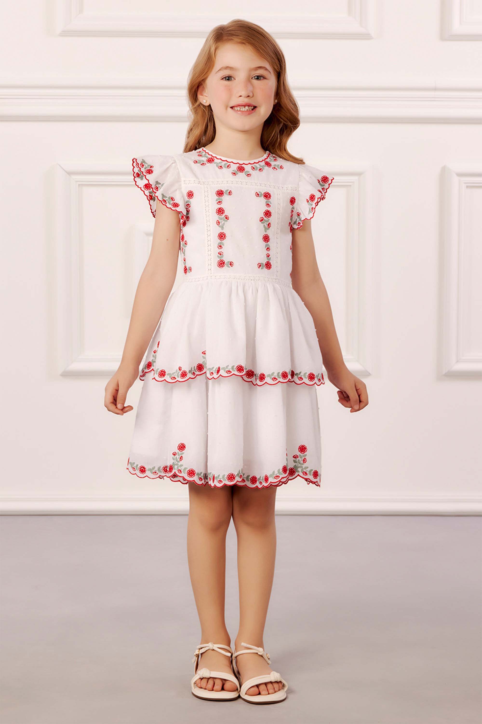 Vestido Infantil BNY Corner Floral Com Glitter - Branco Tamanho 14