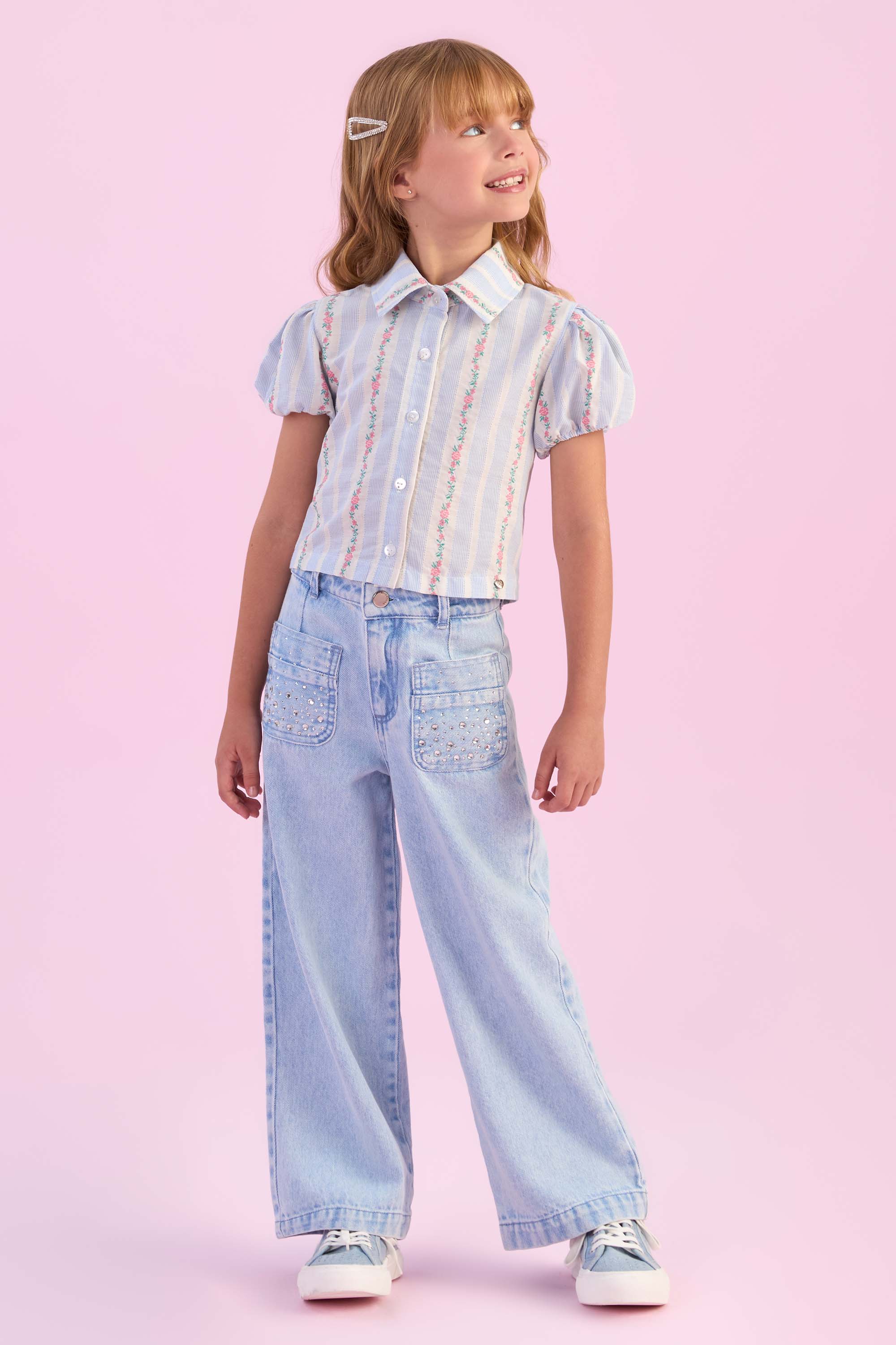 Bebê Menina CalÃ§a Jeans Moletinho Malwee Kids Mom Jeans Infantil