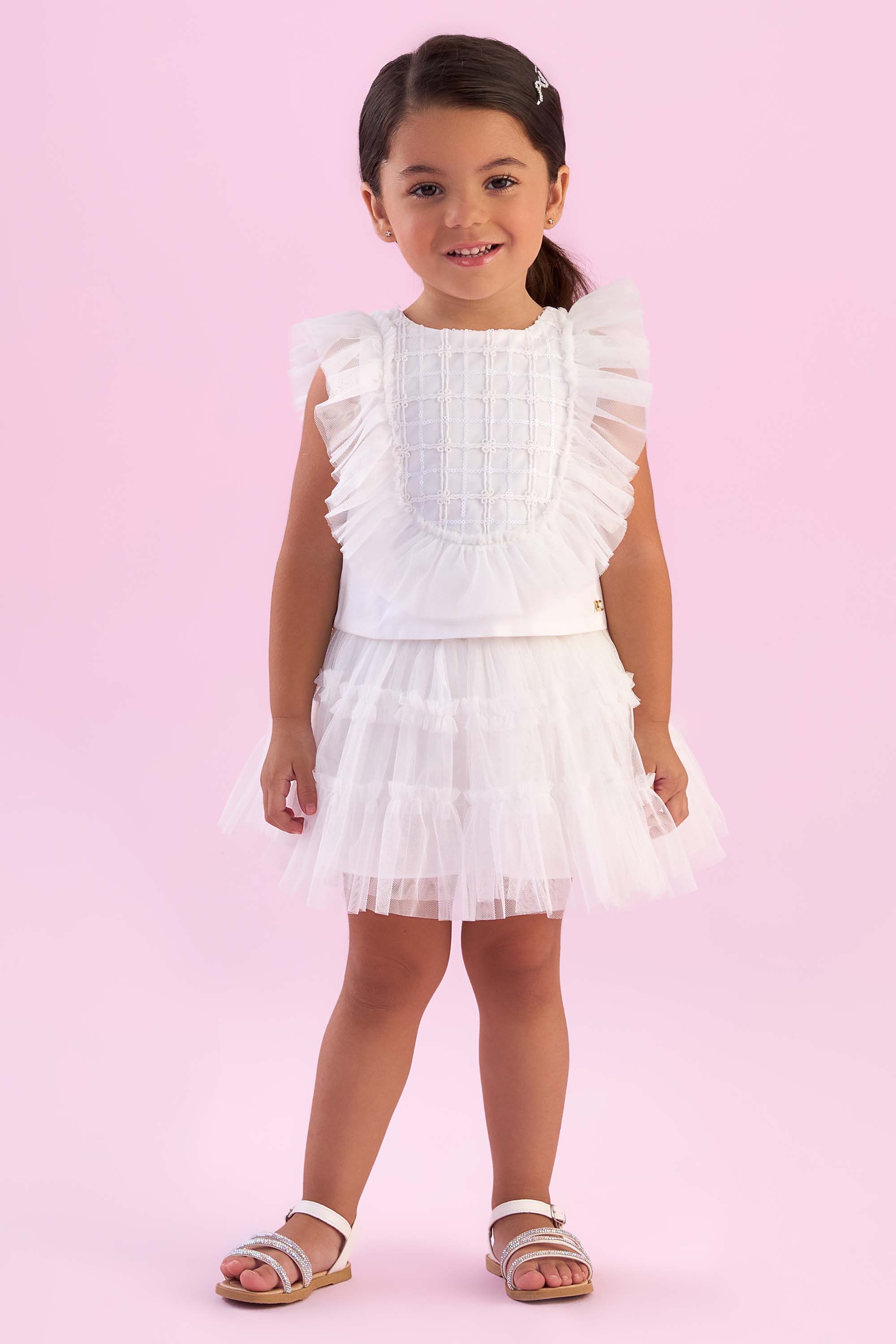 Saia De Tule Branca Infantil Conjunto Infantil Cropped E Saia De