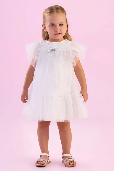 Vestido Infantil Trapézio Tule com Cristais Petit Cherie