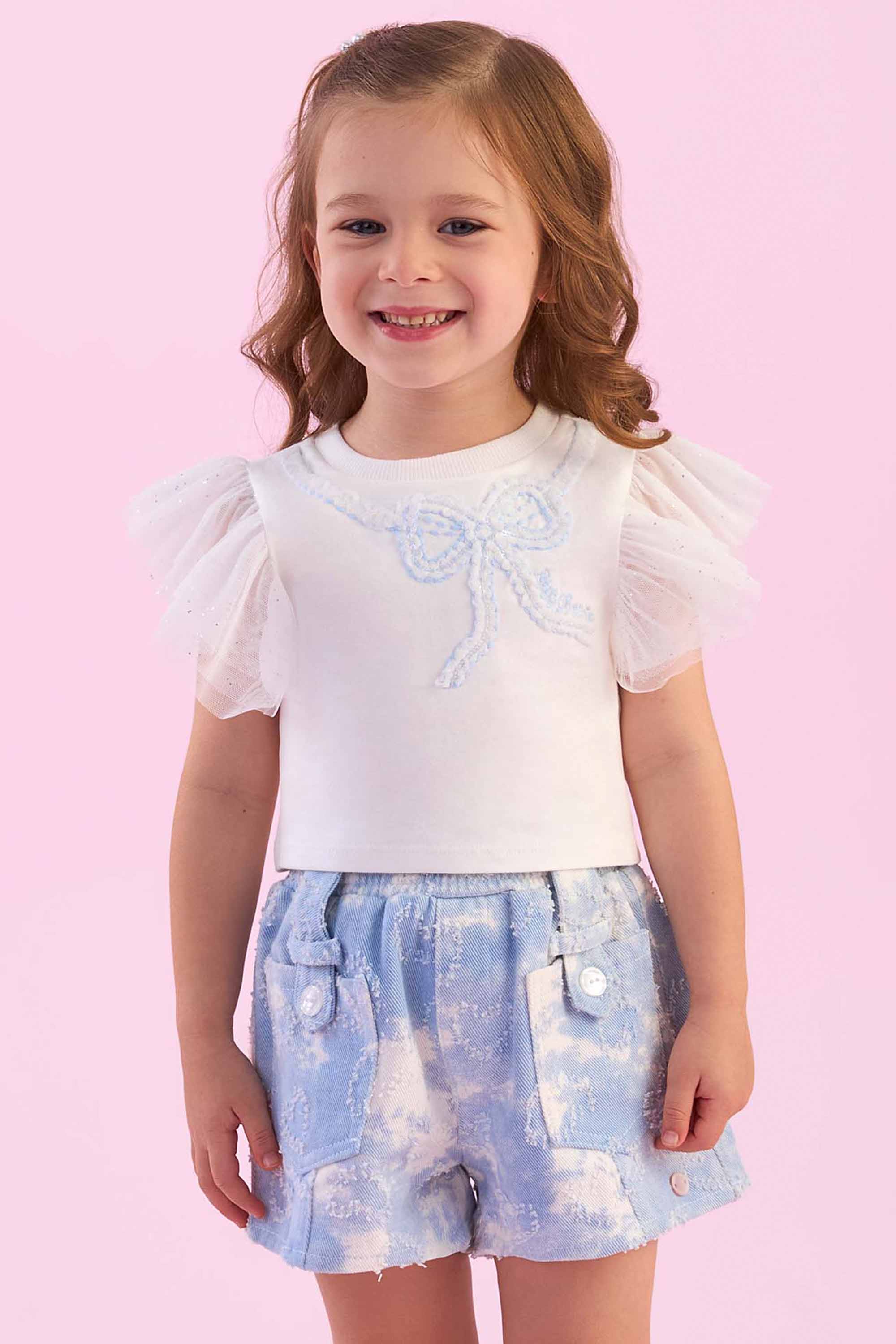 Conjunto Infantil Petit Cherie com Blusa de Laço e Short Tie-Dye