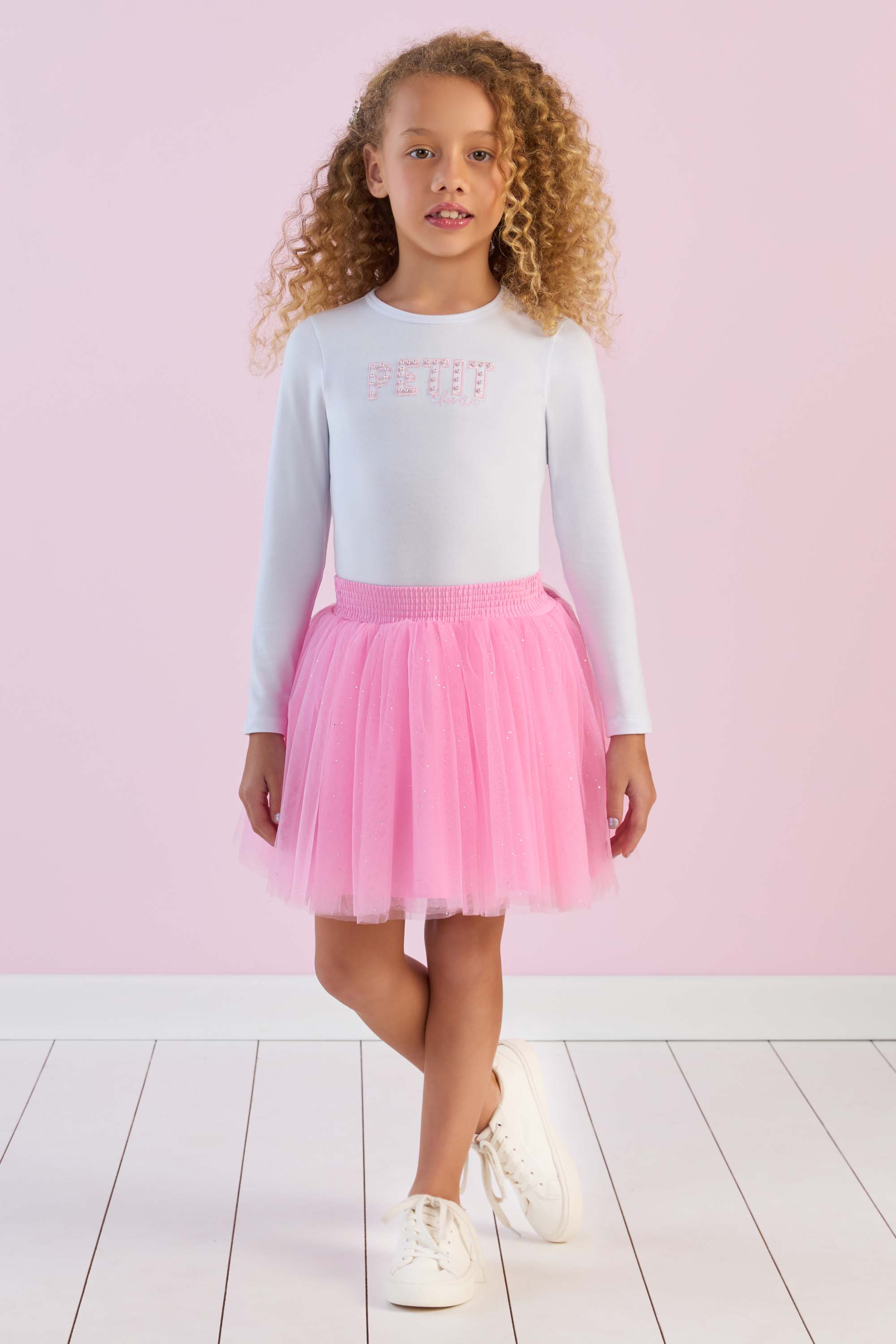Saia Infantil de Tule Rosa com Brilho Petit Cherie
