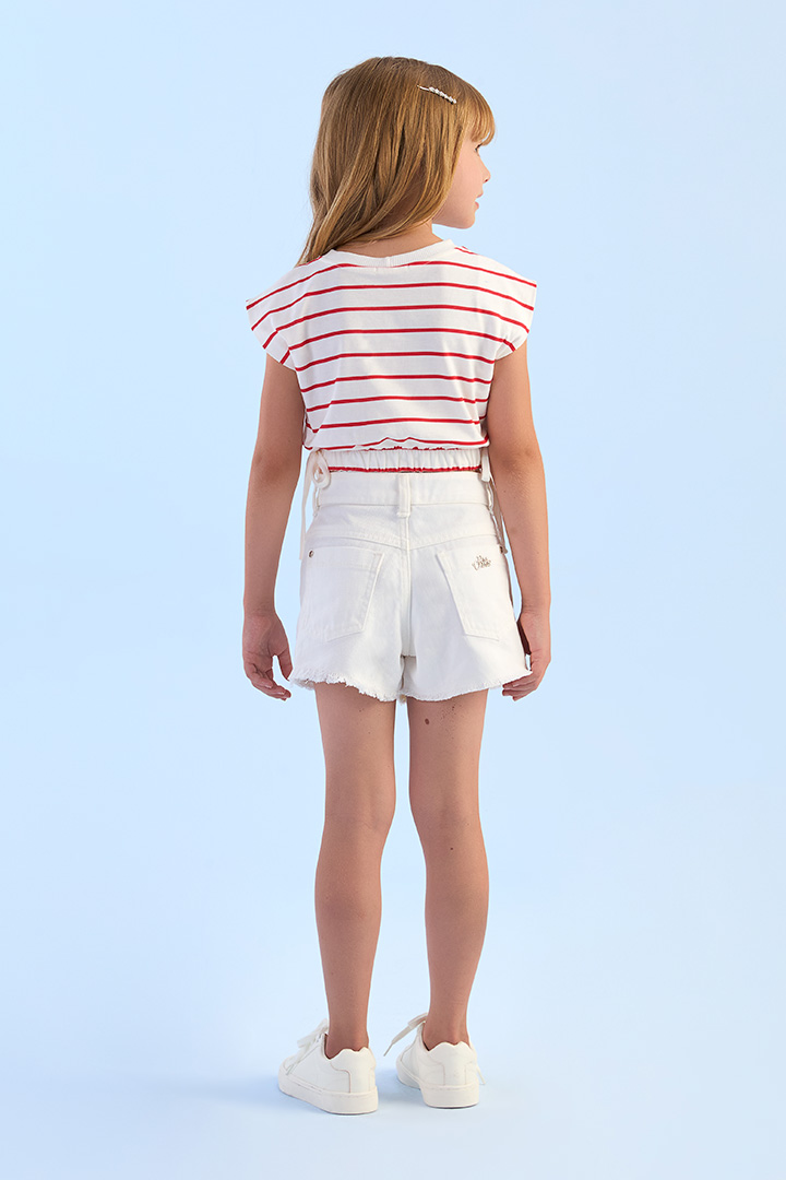 Calça Azul Blusa Listrada Com CalÃ§a Branca Look CalÃ§a Pantacourt