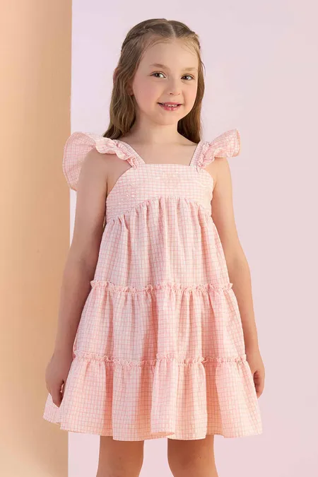Vestido Infantil Petit Cherie Estampa Vichy com Bordado Floral