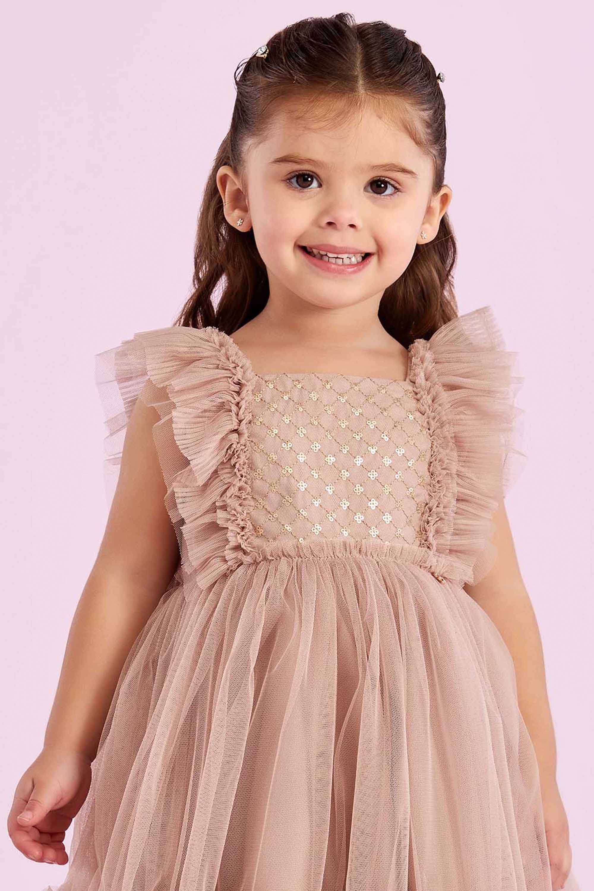 Vestido Infantil Petit Cherie de Tule com Bordado Dourado