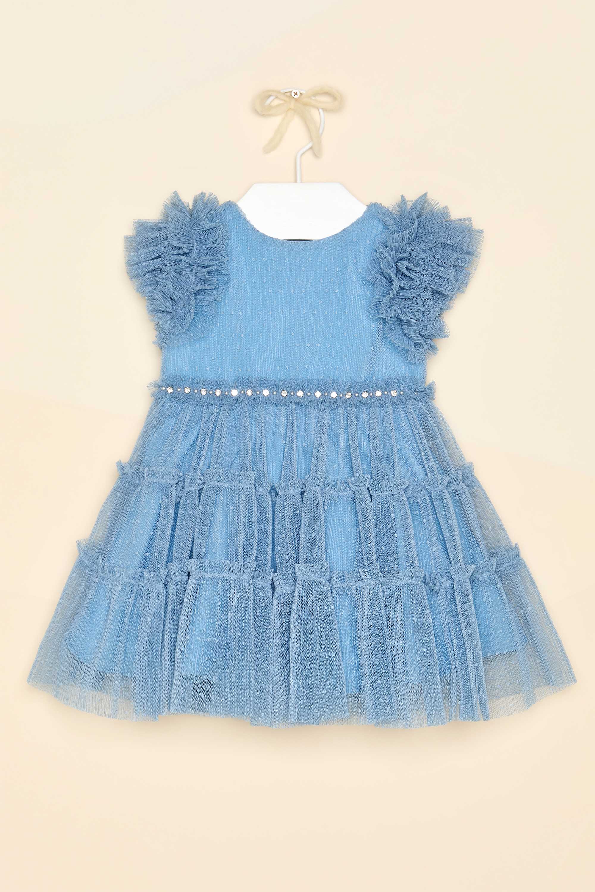 ジルチュ jiltu petit frill dress blue 水色 S Vestido Azul Petit Cherie em Tule com Camadas e Pedrarias