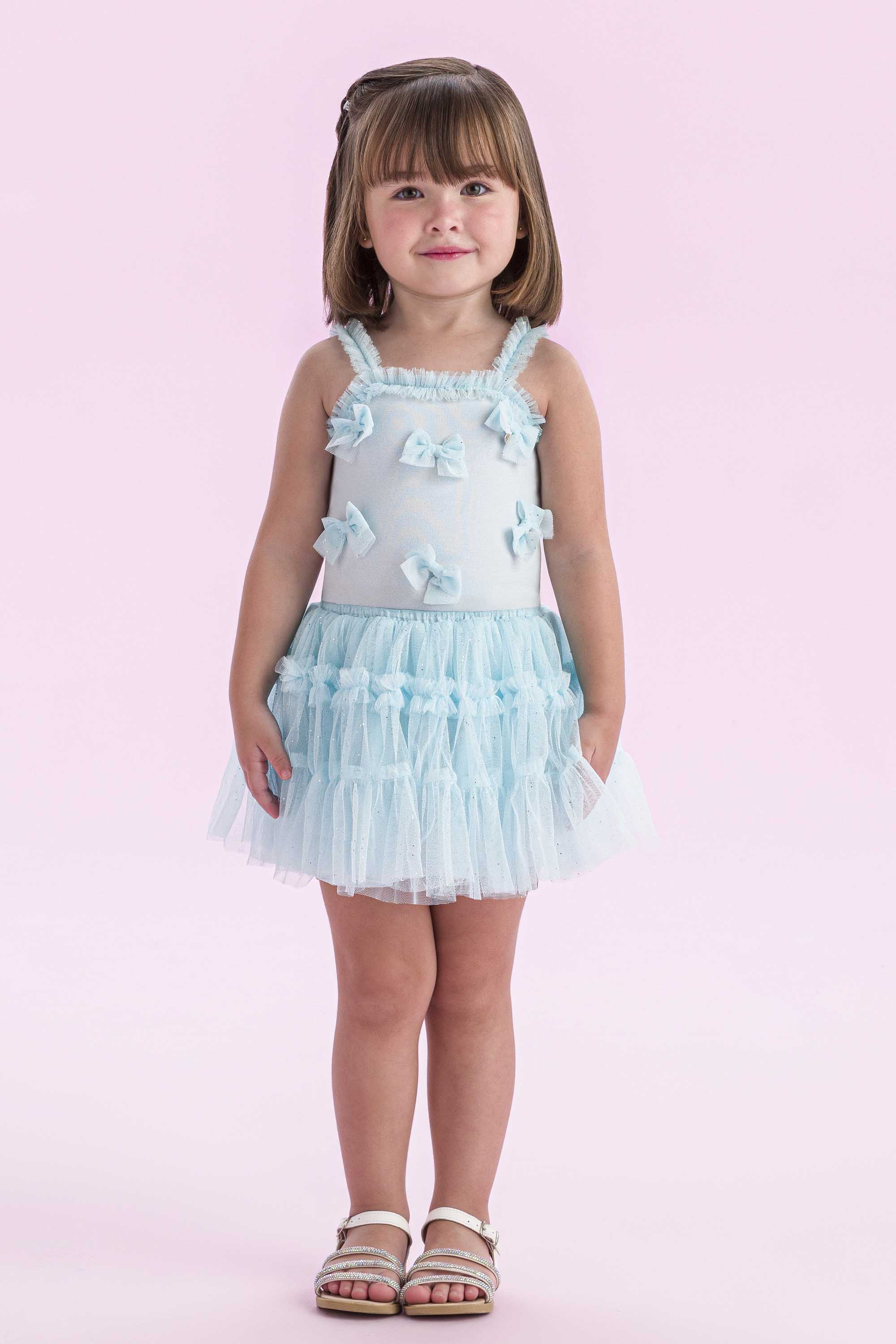 Conjunto Infantil Petit Cherie com Blusa e Saia de Tule com Laços