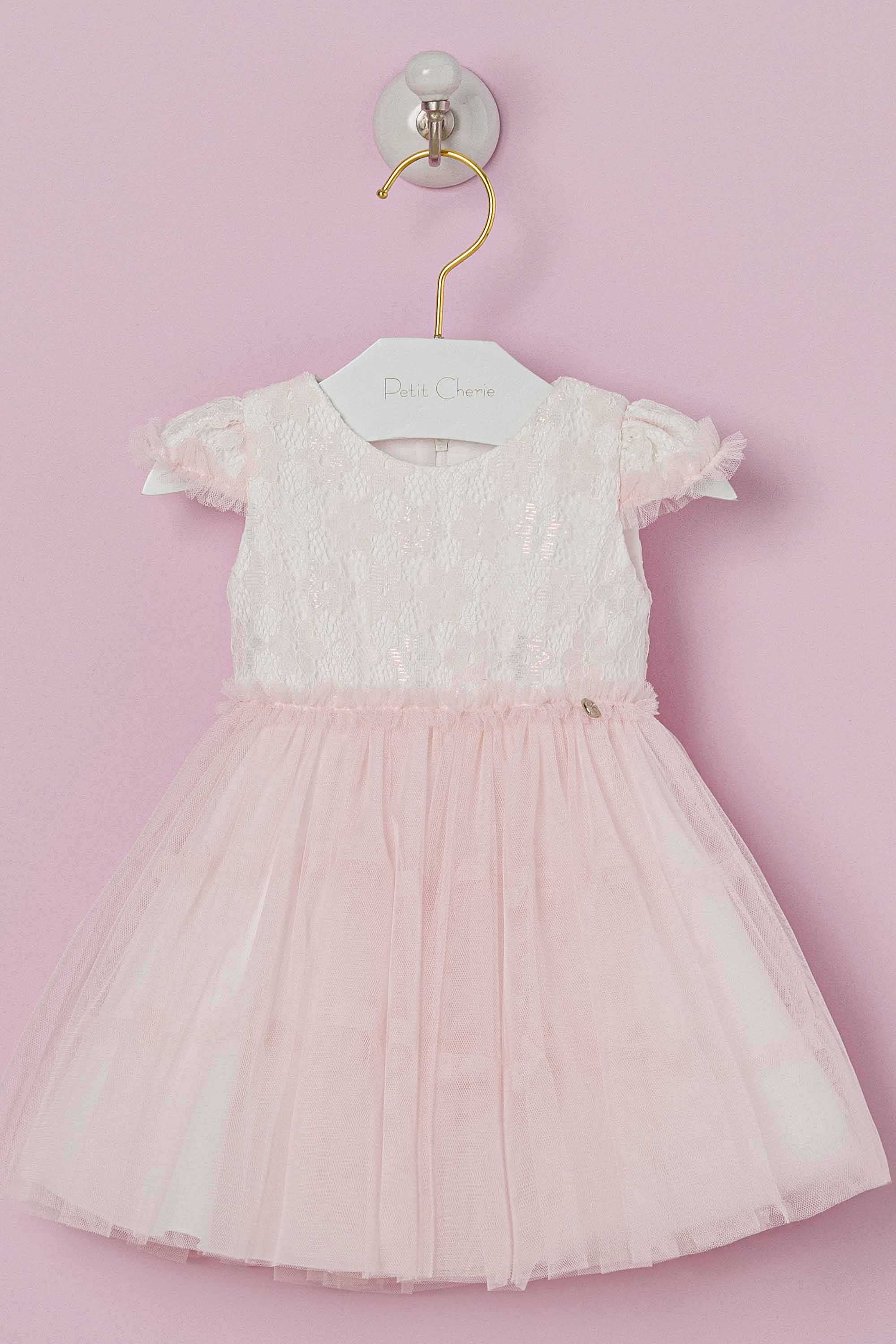 Vestido rosa infantil Petit Cherie tule e renda